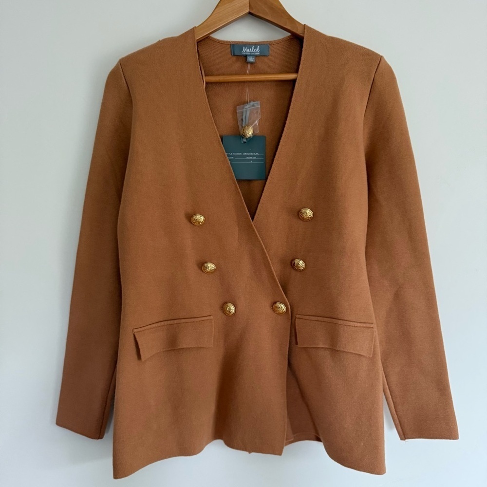 Marled Camel Double-Breasted Sweater Blazer | Size Small | NWT